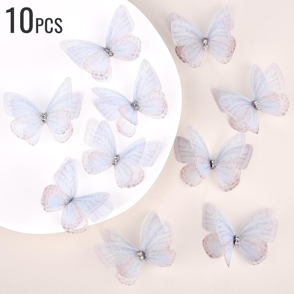 10 шт. Двойная ромбовидная сетка с принтом бабочек, ювелирные изделия, головные уборы, одежда, сделай сам, ручная работа, сетка, цветок, нашивка, древняя заколка для волос в стиле ханьфу