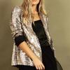 Women's Small Suit Commuter Style Cardigan Lapel Long Sleeve Sequins Casual Suit Jacket