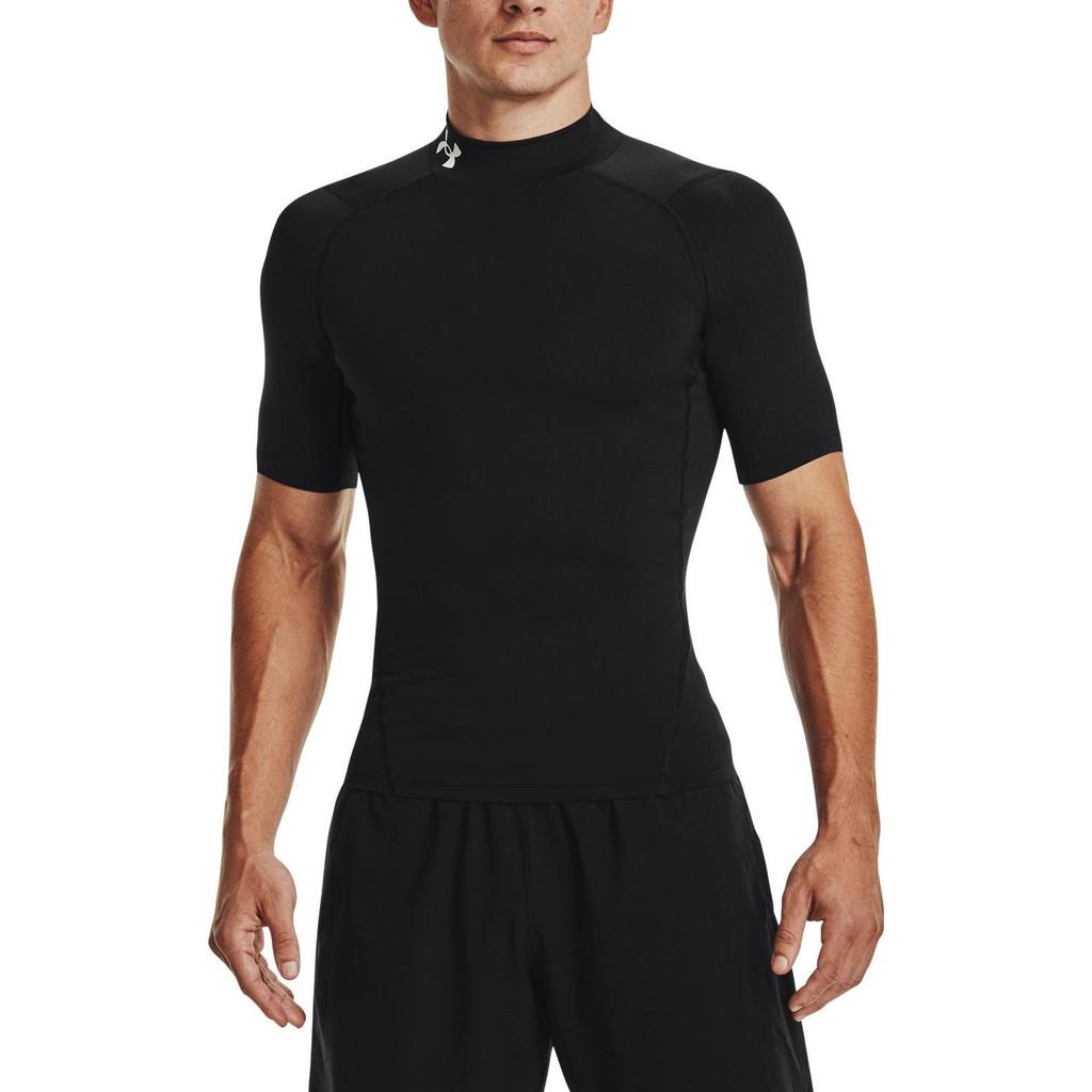 Under Armour Однотонная компрессионная футболка с высоким воротом и коротким рукавом для мужчин, черная 1372586-001