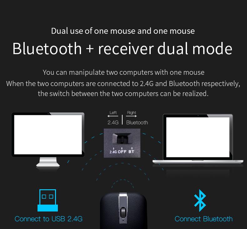 Перезаряжаемая беспроводная Bluetooth-мышь с двойным режимом, дугообразной формы, с вращающимся колесиком