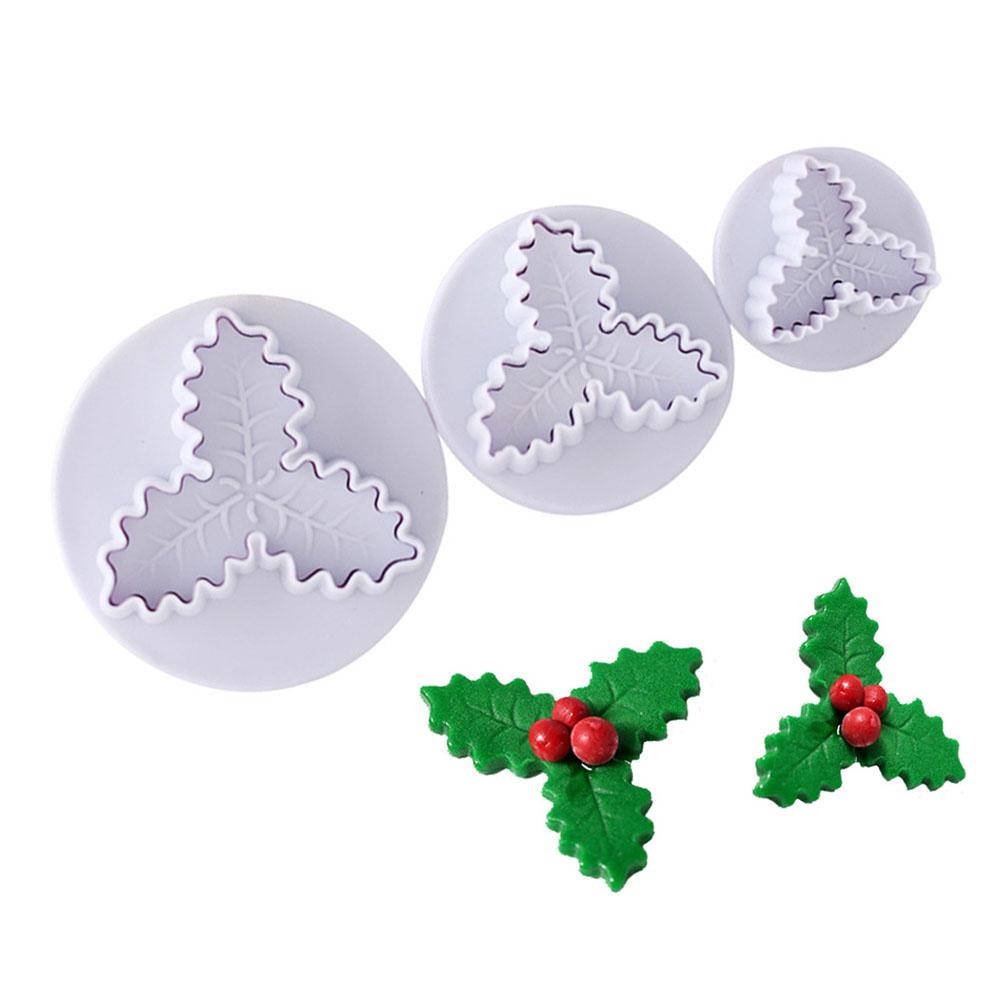 Christmas Holly Leaf Plunger Cutter Holly Leaves Fondant Mold Cutter Christmas Party Cake Cupcake