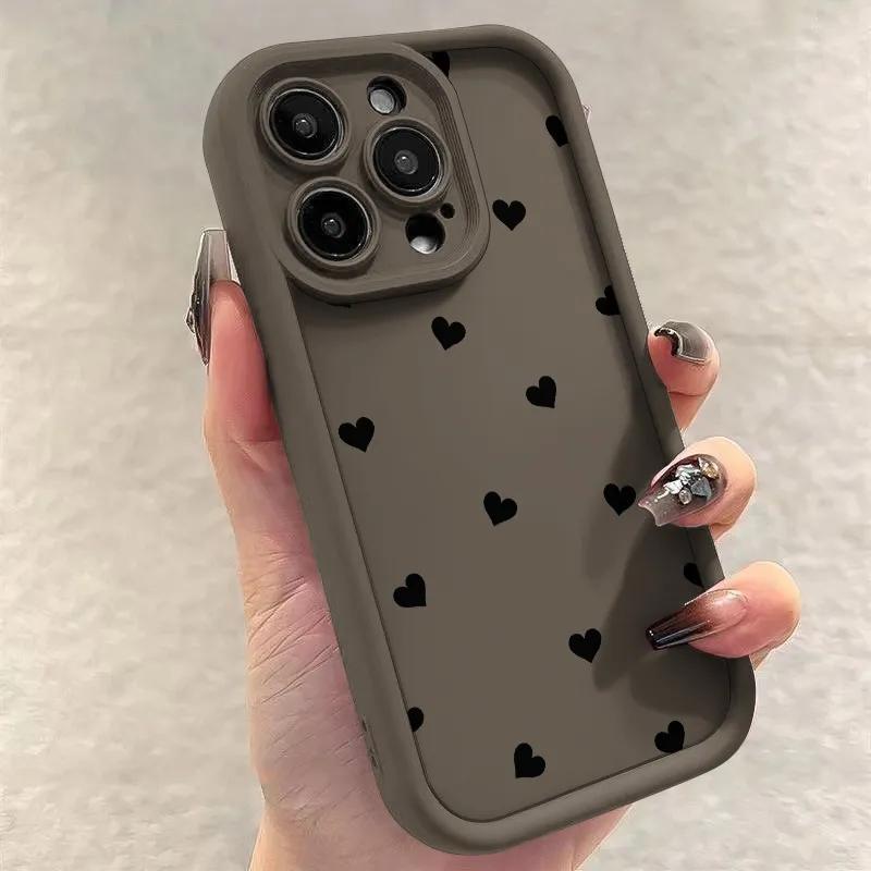 Черный Мягкий Матовый Чехол Сердце Любви Для Xiaomi Redmi Note 14 13 12 11 Pro Plus 5G 12S 11S 10S 10 Pro Redmi 13C 12C 14C 4G Обложка
