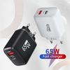 PD 65 Вт GaN EU/US Штекер USB-зарядное устройство 2 в 1 Двойные порты USB Type-C Быстрая зарядка Настенное зарядное устройство Портативный Адаптер питания для быстрой зарядки