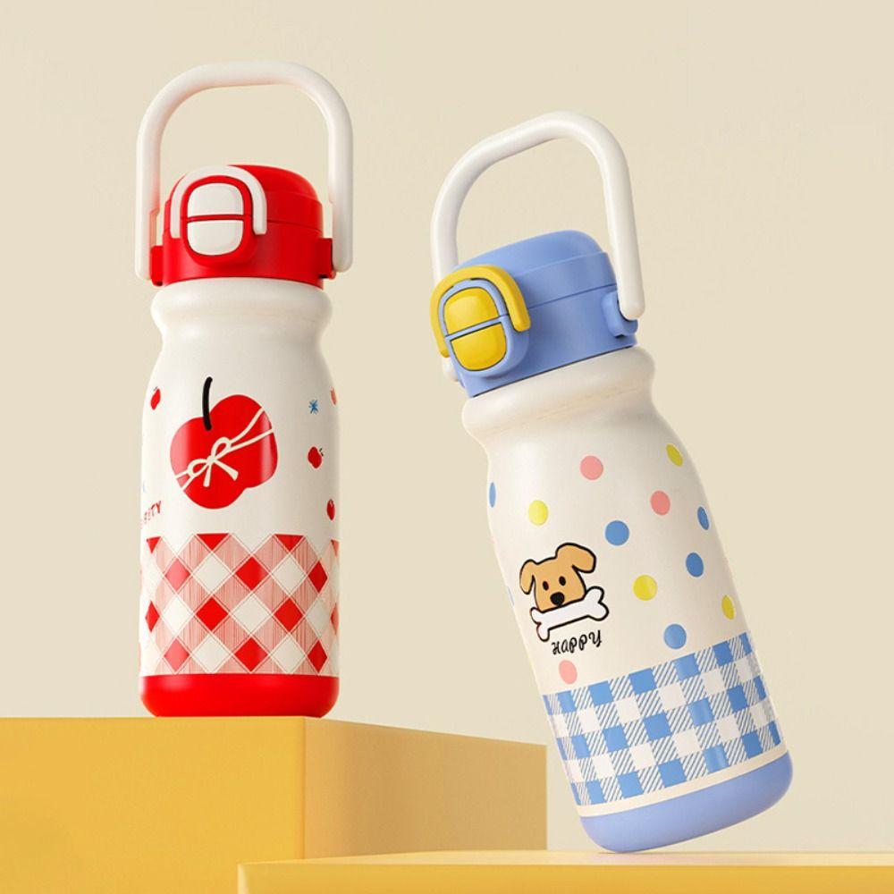 500ml Insulated Cup With Handle Thermos Water Bottle Cartoon Cartoon Straw Cup  Daily Use
