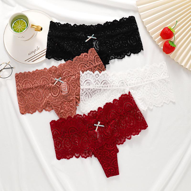 Women Middle Waist Lace Panties Boxer T-back Thongs Ladies G-String Underpants