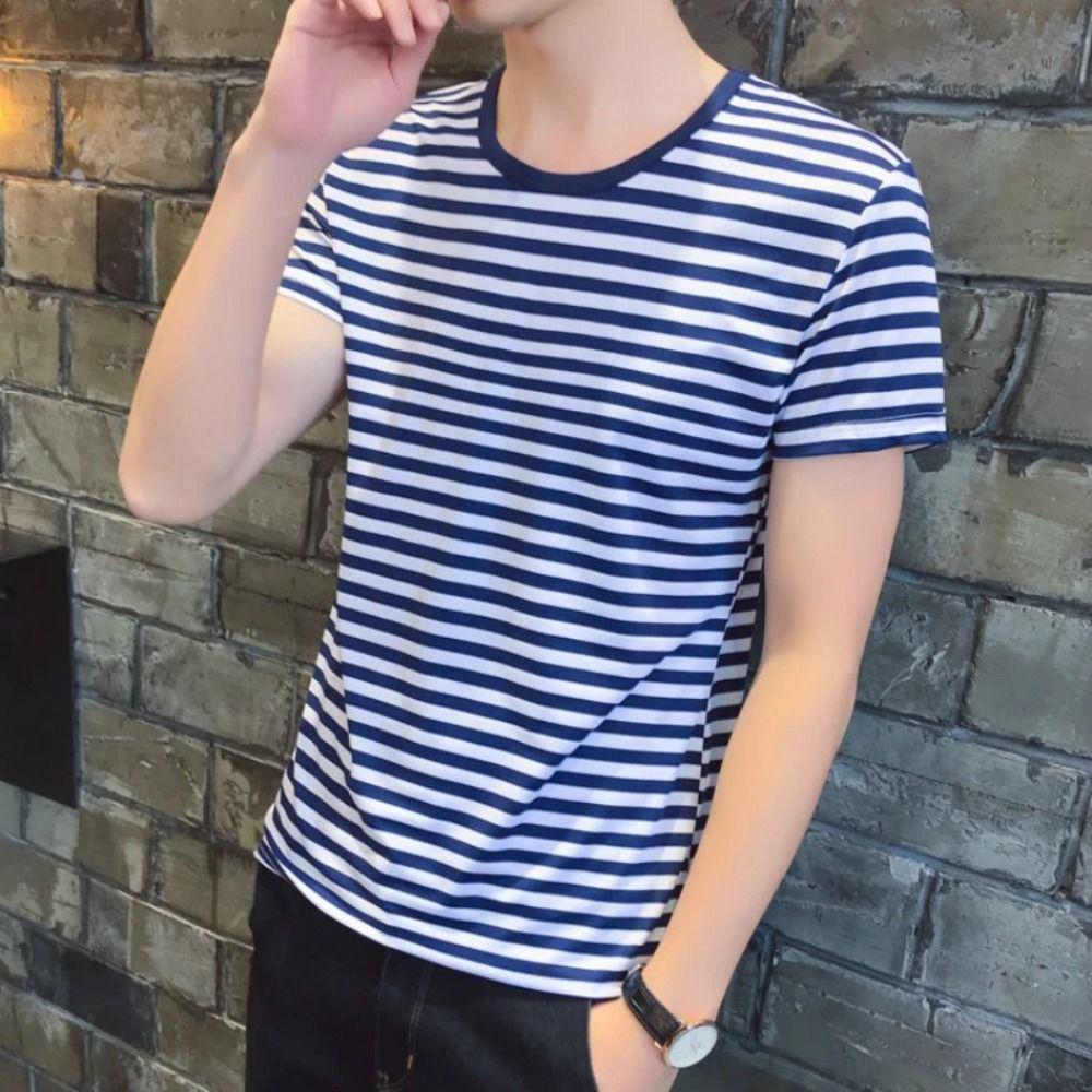 Sea Soul Shirt Man's Short Sleeved Top Blue and White Striped Oversized Stripe T-Shirt Summer