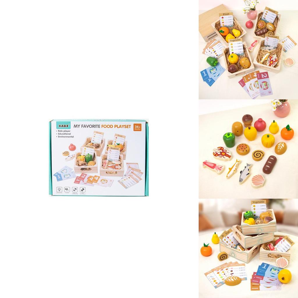 Wooden Simulation Boxed Fruit Bread Sea Food Vegetables Children Toys Set For Kids Imaginative Cooking Fun