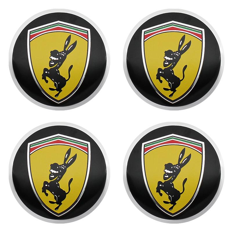 4pcs For Ferrari Donkey Auto Accessories 56mm+60mm Ferrari Donkey Logo Badge Emblem Car Wheel Hub Center Caps Rim Cover Stickers
