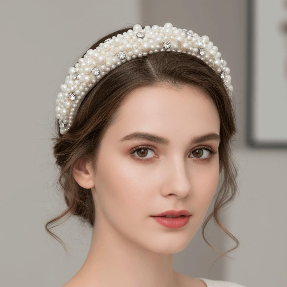 Elastic Plastic Base Full Pearls Hair Hoop Luxury Style Baroque Headdress Office Ladies