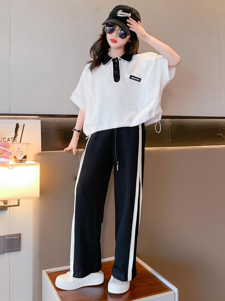 2 предмета для девочек, спортивный топ и низ с коротким рукавом для детей 120 130 140 150 160, летний топ и низ, симпатичный комплект из топа и низа [KOSIKINI] для детей