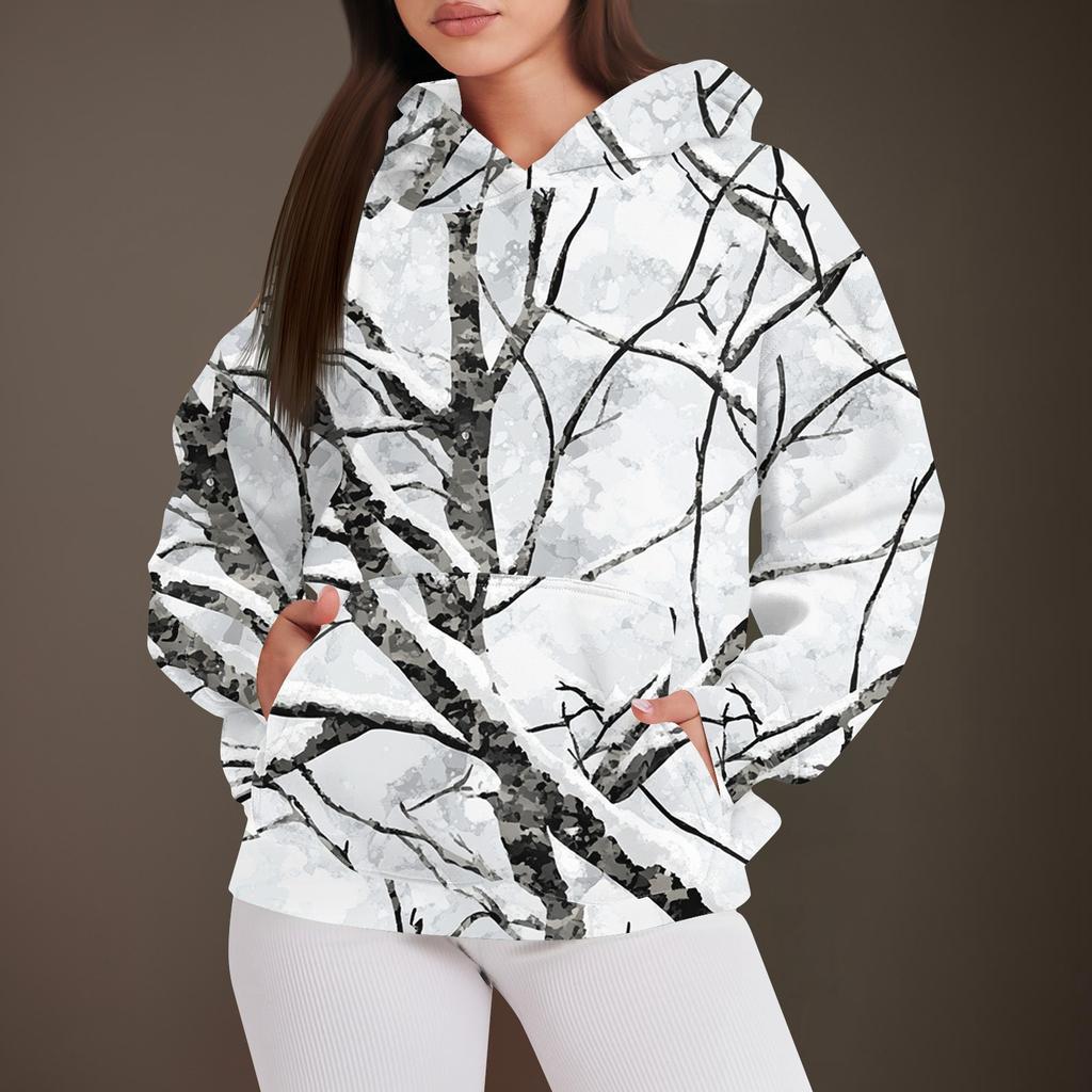 Women's Fashion Casual Pullover Hooded Sweatshirt  Printed Long Sleeve Sweatshirt