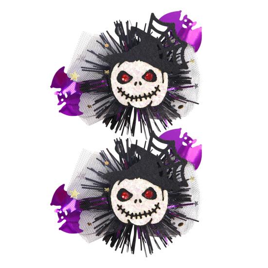 Yousheng 1 Pair Halloween Dog Barrettes Witch Hat Pet Hair Clip Felt Skull Gauze Cobweb Hair Accessories for Puppy Cats Festive Dress-up