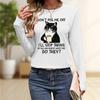 Tops For Women Coffee Cat Print Round Neck Long Sleeve T-shirt Fall Casual Slim Pullover Women's Long Sleeve Top