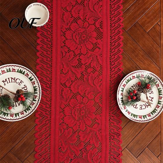 Embroidery Table Runner Retro Floral Lace Runner, Boho Rustic Tablecloth, Farmhouse Cover for Christmas Wedding Bridal Baby Shower Party Vintage