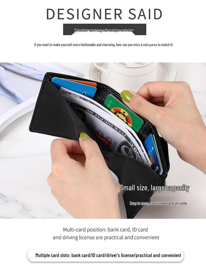 Korean Style Women's Short Tri-Fold Wallet: Large Capacity, Multi-Card Slot, Anti-Demagnetization.