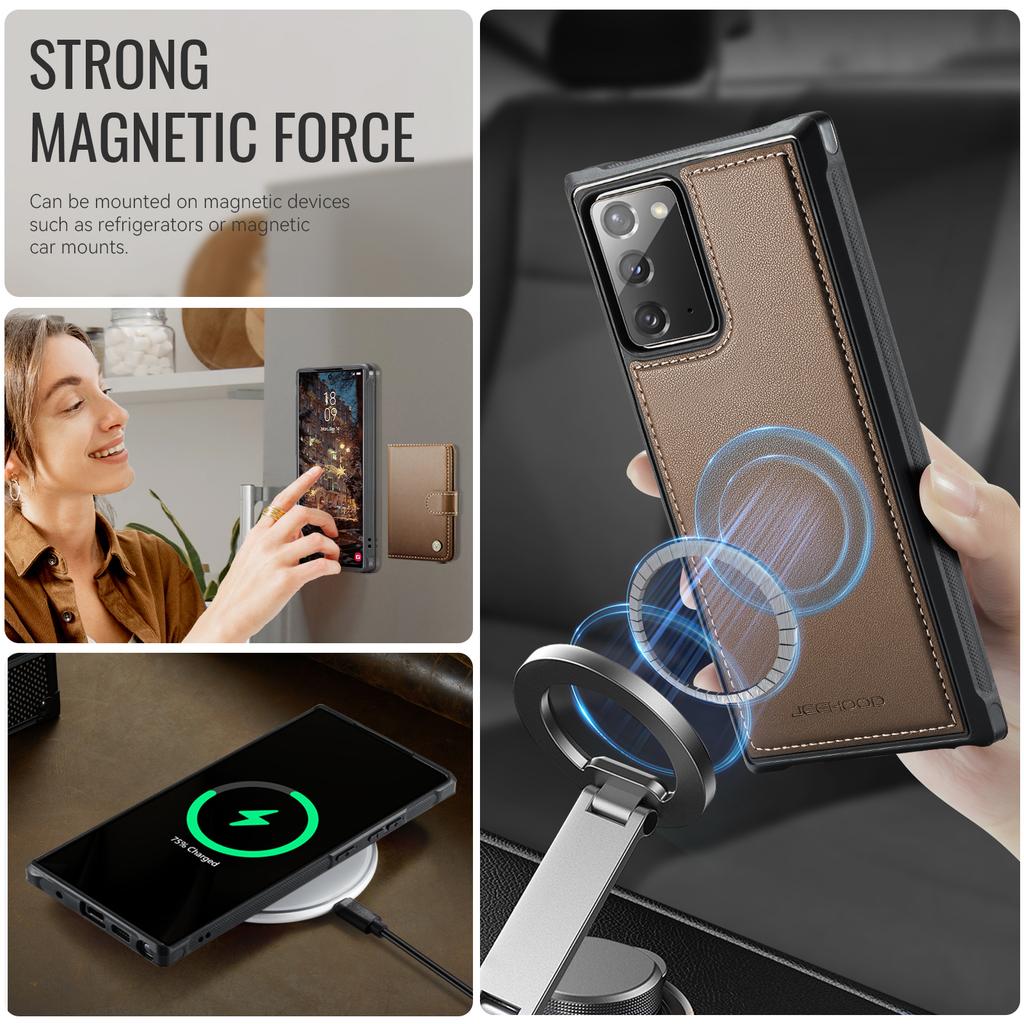 For Samsung Galaxy Note20 Case JEEHOOD J09 RFID Blocking Card Holder Leather Back Phone Cover Magnetic Case