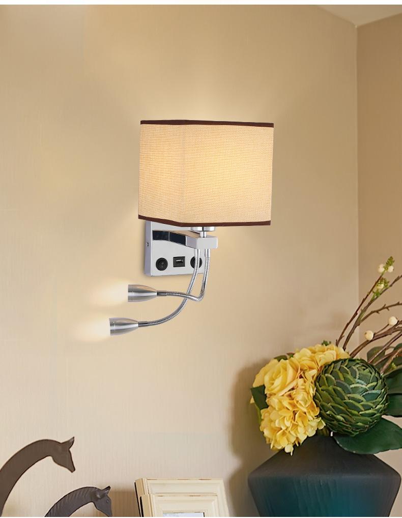 European LED Wall Lamp with USB: Dimmable Fabric Bedside Light for Bedrooms