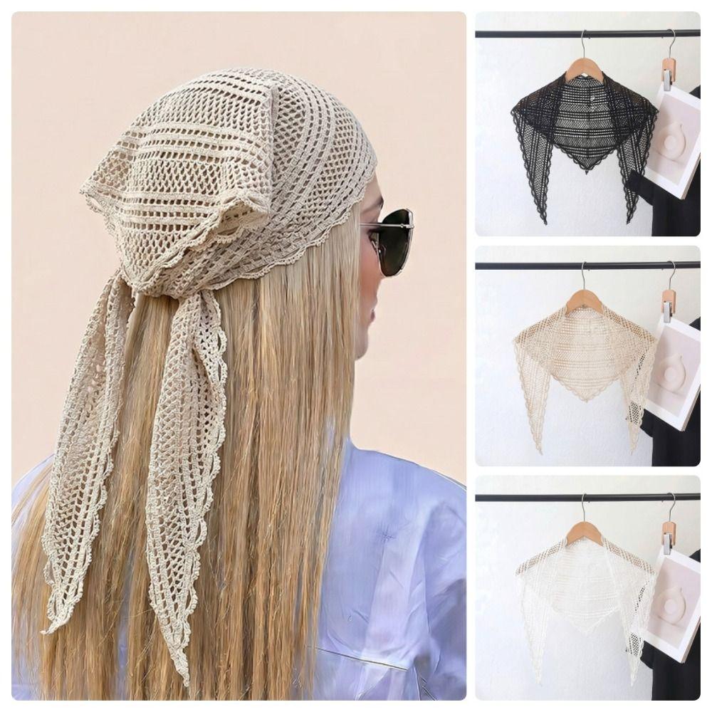 Solid Color Triangle Wrap Hollow Out Lady Shawl Flower Fashion Lace Scarf Women
