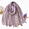 Fresh and Elegant Red Petal Mixed Printed Tassel Scarf for Women  Cotton and Linen Scarf for Travel Decorative Shawl