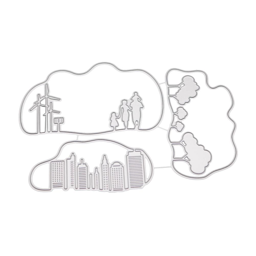 Облачные рамки Город Металл Серебристый Трафарет Тиснение Резка Штампы Для DIY Скрапбукинг Бумага Альбом Изготовление Открыток