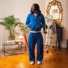 Женский oversized худи на молнии с брюками-джоггерами Комплект Серо-синий Уличный стиль Повседневный Длинный рукав Зимний наряд