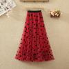 New Love Printed Mesh Half Skirt Women's Spring High Waist Mid Length Dance Dance Dance Skirt Big Swing Skirt A-line Yarn Skirt Long Skirt