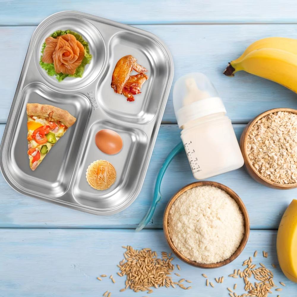 304 Stainless Steel Divided Dinner Plate 4/5-Compartments School Food Plate Kindergarten