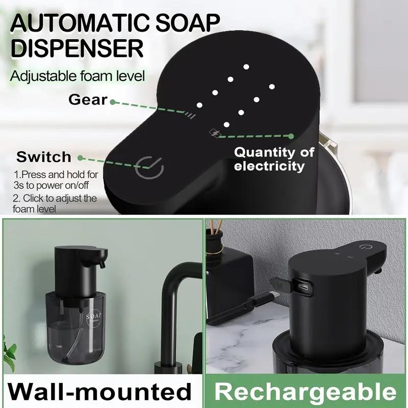 400ML Countertop or Wall Mounted USB Rechargeable 4-Levels Adjustable Electric Infrared Automatic Smart Sensor Soap Dispenser