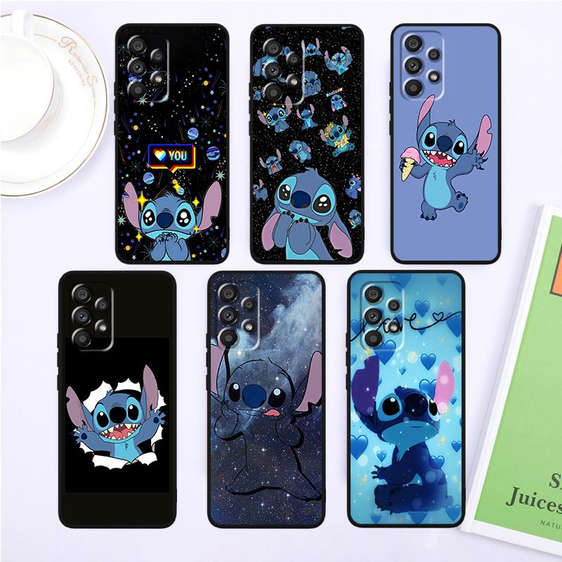 Stitch Cartoon Cute For Samsung A53 A52 A33 A32 A51 A71 A21S A13 A73 A50 A22 A23 A03 A72 A54 A12 5G Black Funda Phone Case