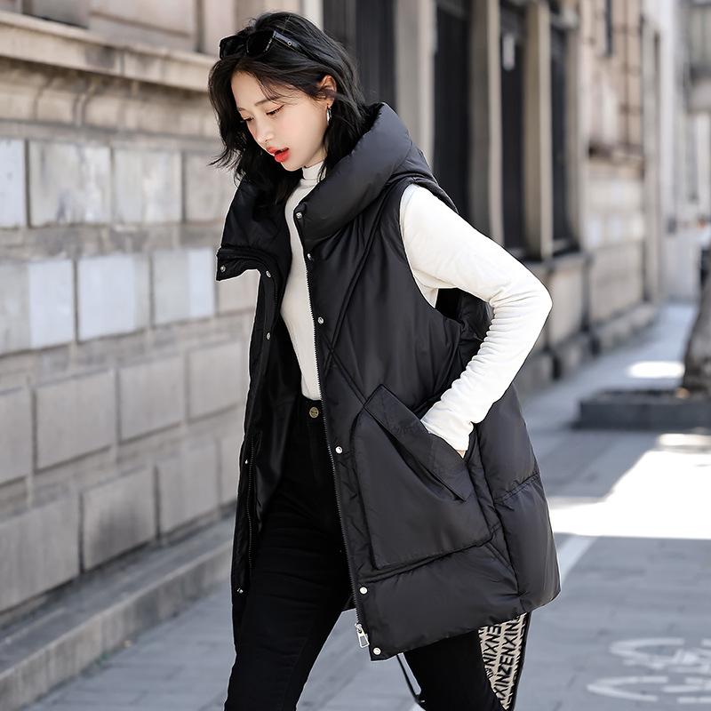 Cotton vest women's winter new hooded vest vest loose medium and long thickened jacket trendy vest