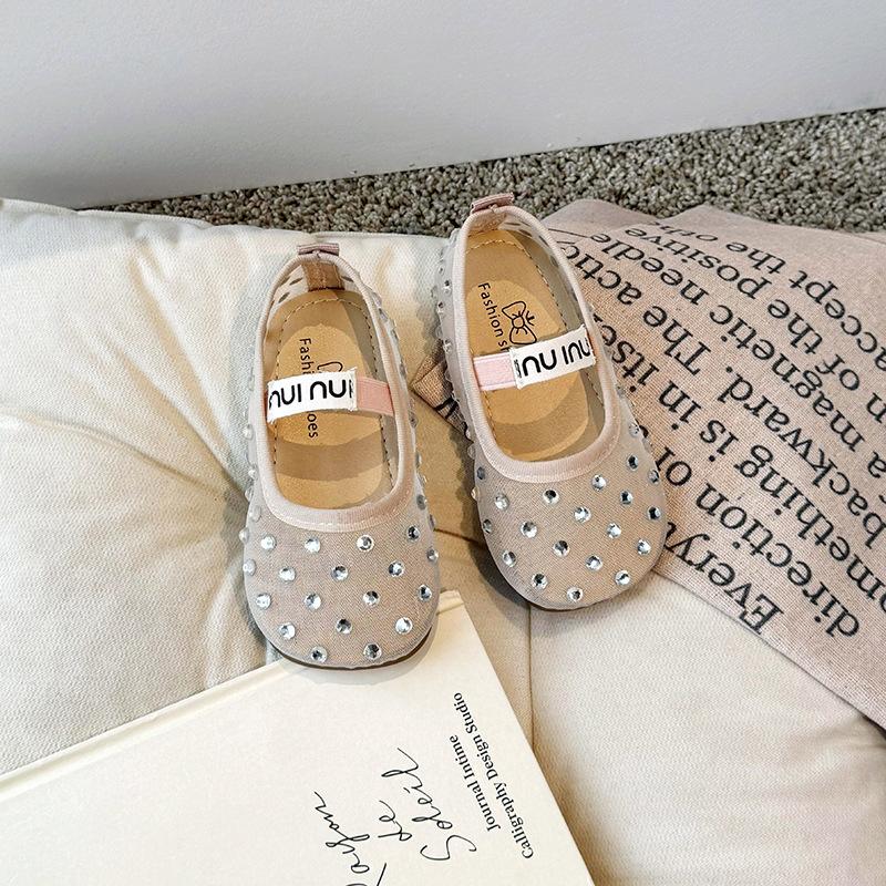 Летние дышащие балетки из кружевной сетки для детей и девочек, роскошные брендовые дизайнерские туфли с кристаллами для первых прогулок, детские туфли Bling Zapatos