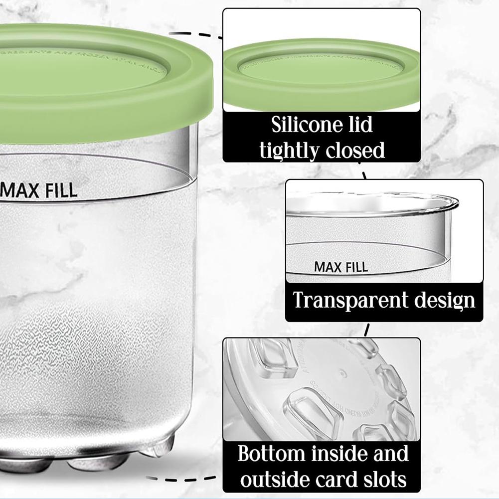 1-4Pcs Ice Cream Pints Cups For NIN JA CREAMI NC300s Series Ice Cream Maker Replacements Storage Jar With Sealing Lids Spoon Set