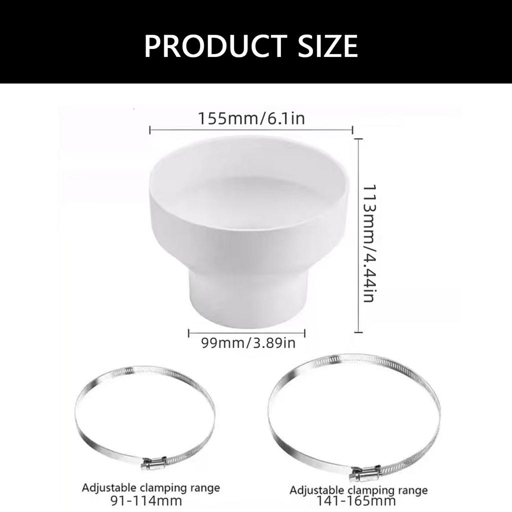Sturdy Plastic Exhaust Hose Adapters Converts 150 Mm To 100 Mm with Metal Clamps Accessory for Efficient Ventilation