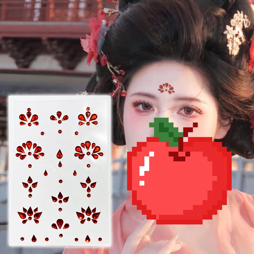 Древний стиль Красный головной убор с горным хрусталем на лоб и наклейки для украшения лица для макияжа в стиле Ханьфу