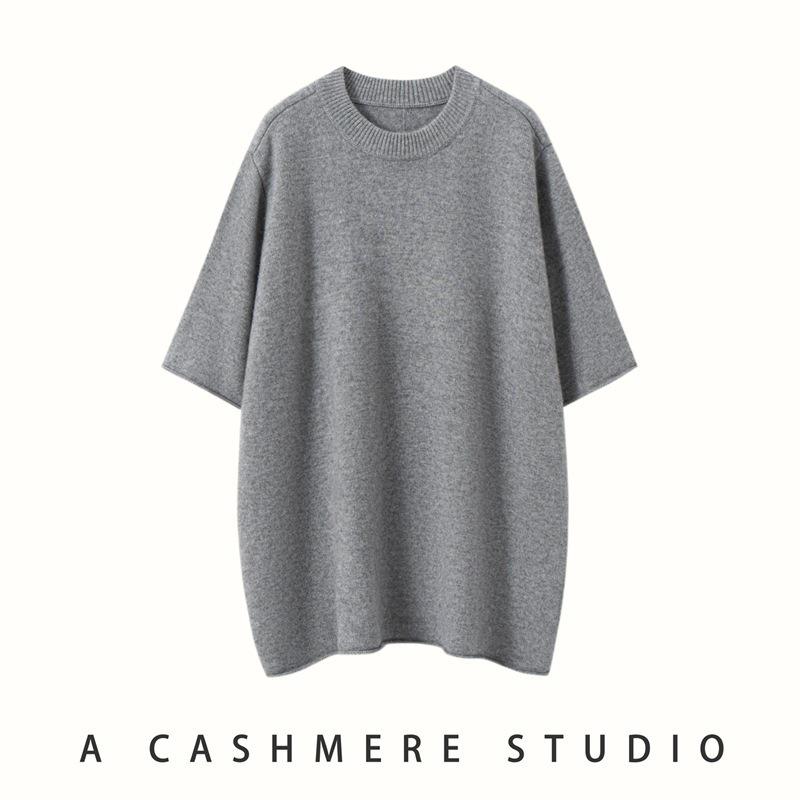 Кашемировый трикотажный женский свитер с круглым вырезом: Свободный крой для осени/зимы