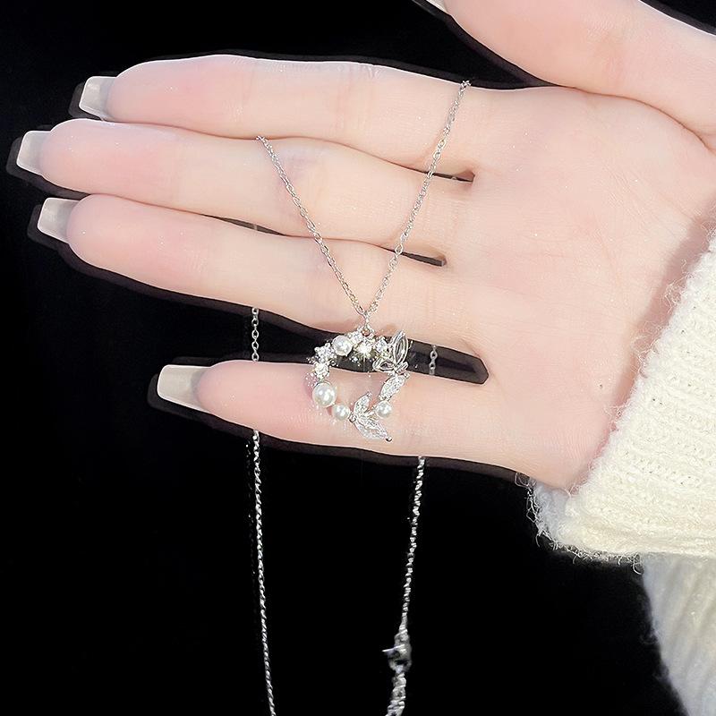 Original Butterfly Necklace Women's Light Luxury Niche Design Sense Imitation Pearl Zircon Stainless Steel Collarbone Chain