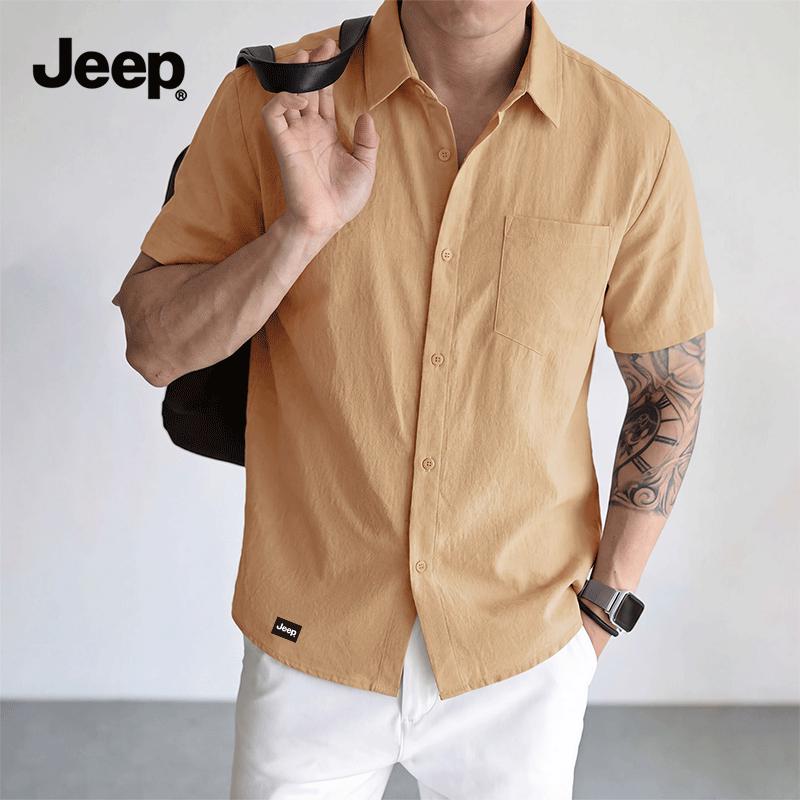 Jeep Мужская рубашка с коротким рукавом и отложным воротником из ледяного шелка