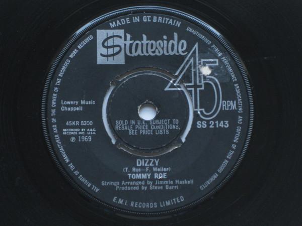 7-дюймовая пластинка TOMMY ROE Dizzy SS2143 Stateside 1969 UK Rock Б/у