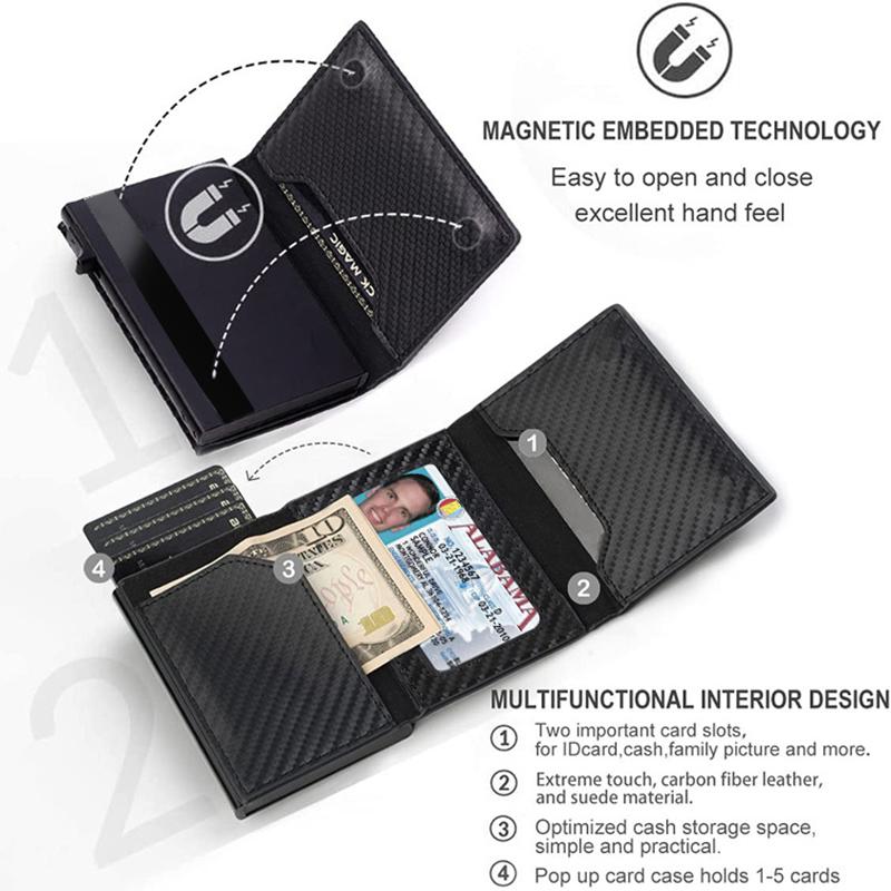Rfid Кошельки из углеродного волокна Airtag Мужские Держатели для карт Тонкие Кошельки Кожаный Кошелек Для Apple Air Tag Кошельки Умный Черный Кошелек