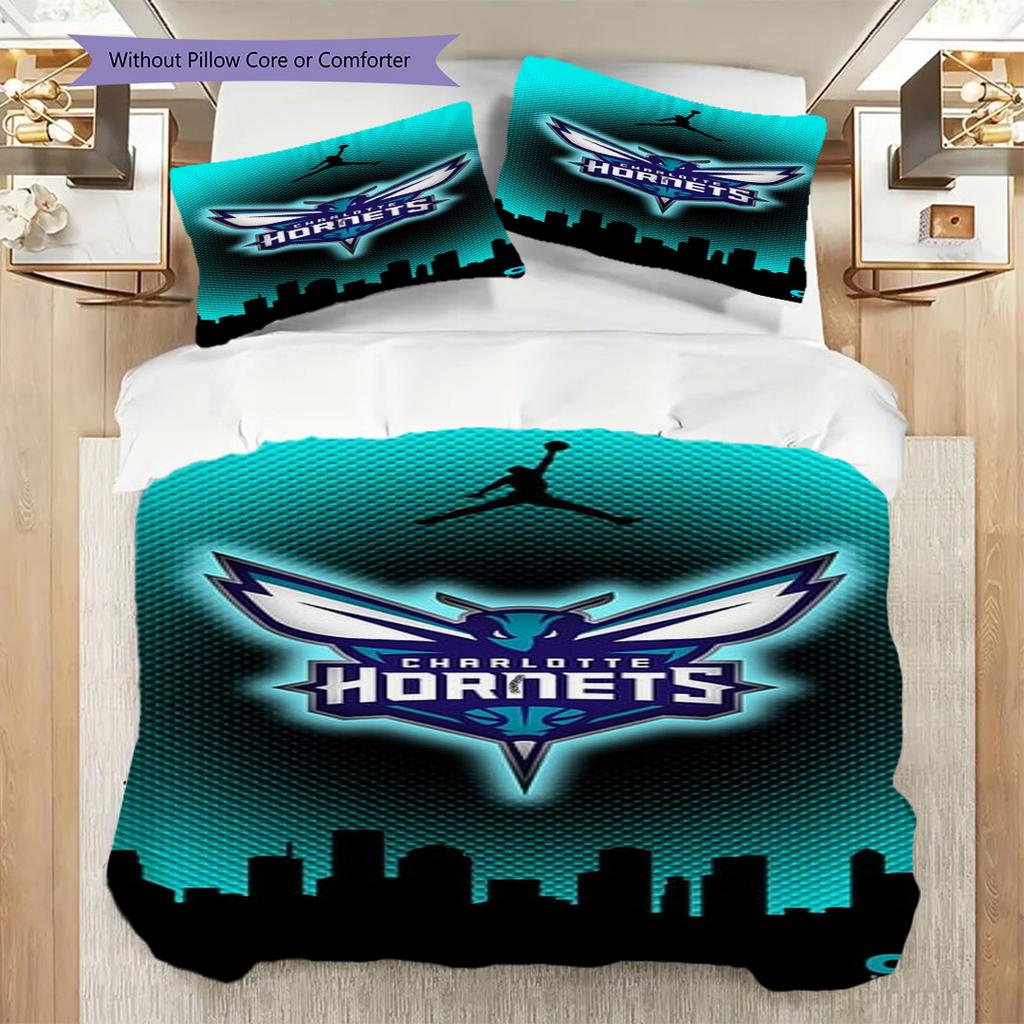 Charlotte Hornets Bold Dynamic Team Spirit Bedding(1 * duvet cover + 2 * pillowcase, without core)Soft and comfortable Bedding set