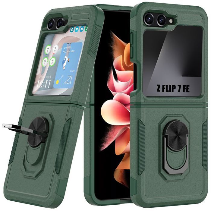 Coque de Protection - BOOLING - pour Samsung Galaxy Z Flip 7 FE - Rigide Antichoc - Vert Nuit - Support 360°