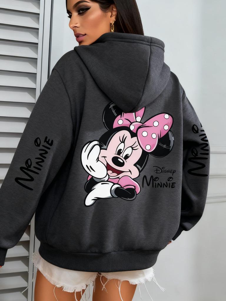 Disney Minnie Women Men Hoodie Cute Cartoon Print Oversized Loose Streetwear Autumn Winter Fashion Casual Pullover Sweatshirt
