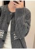 Women's 100% Pure Wool Cable Knit Round Neck Cardigan for Autumn/Winter - Soft, Slimming Sweater Coat