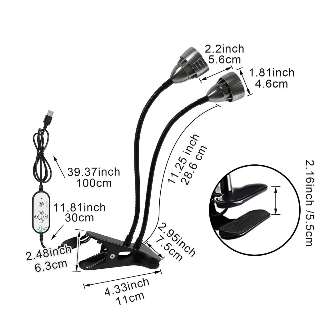 Светодиодные лампы полного спектра для выращивания комнатных растений. Светильник с креплением на гусиной шее. Светильник для рассады с регулируемой яркостью. Таймер для фитолампы.
