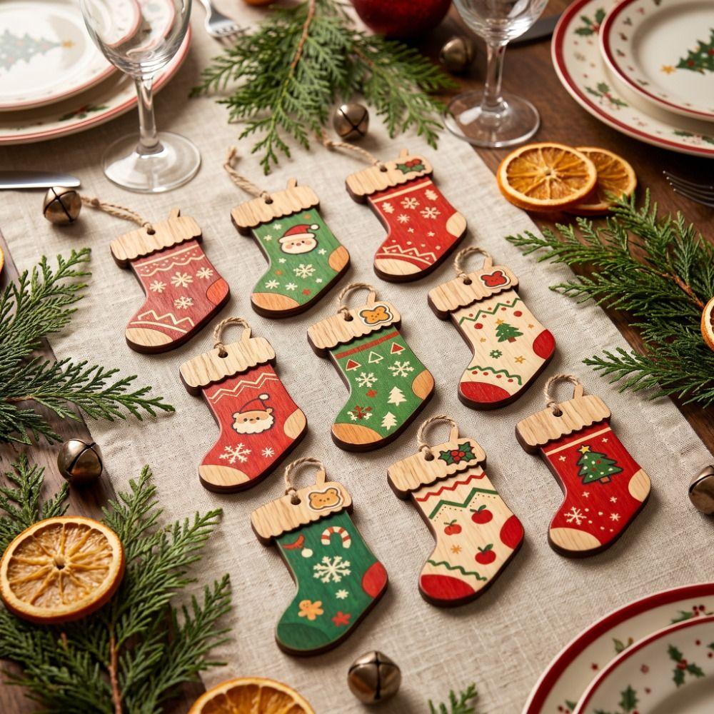 9 pcs 2D Flat Christmas Decorations Sock Shape Hanging Decoration Xmas Pendant  Christmas Tree