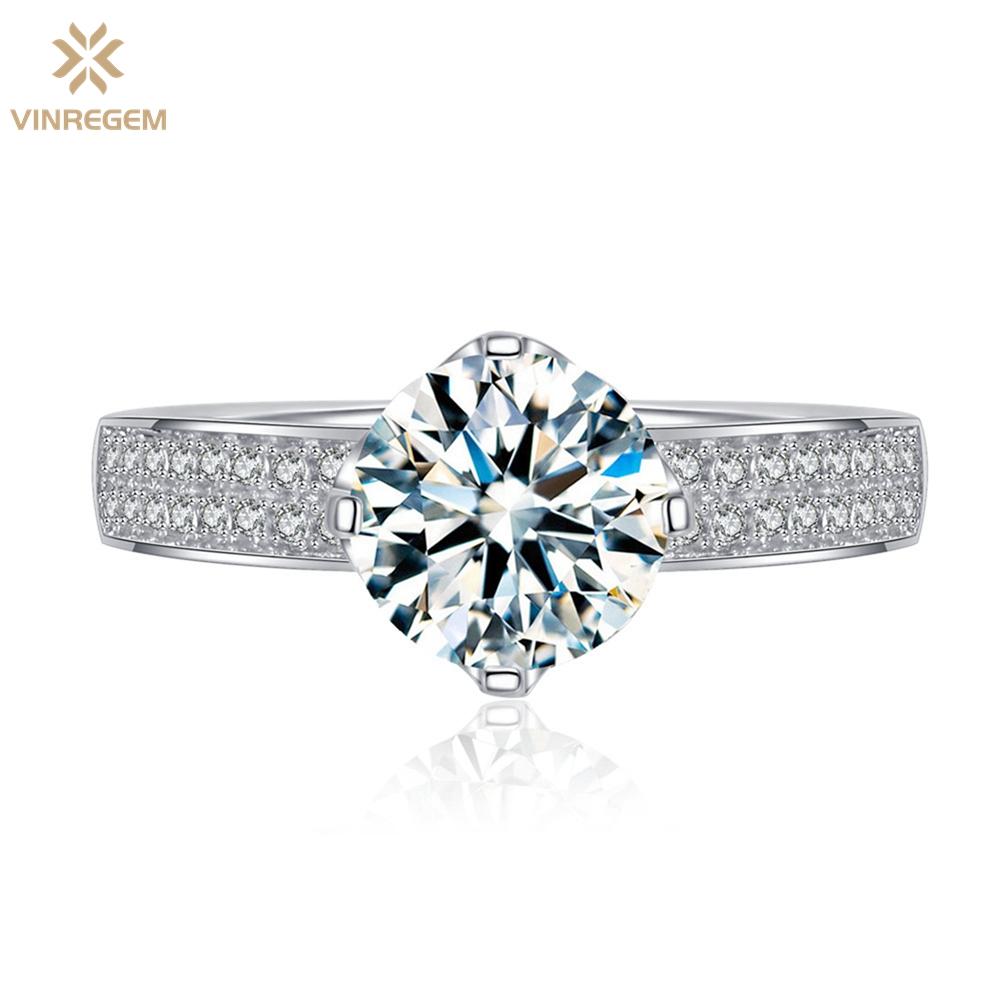 Vinregem Классическое кольцо из 100% стерлингового серебра 925 пробы с бриллиантами круглой огранки 7 мм 1,25 карата 3EX VVS1 D Цвет настоящий муассанит с бриллиантами 2 шт. Свадебные помолвочные украшения