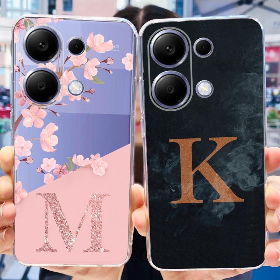 For Xiaomi Poco M6 Pro 4G 5G / Poco X6 Pro 5G Phone Case Mask Transparent Soft Silicone Initials Letter Coque Funda PocoM6 Capas