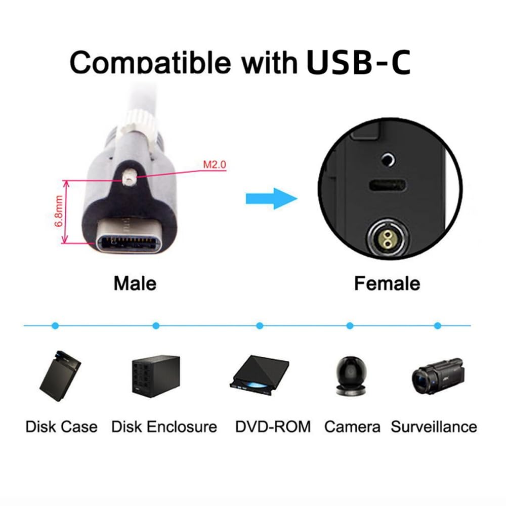 NFHK USB Кабель для передачи данных и питания с блокировкой для камер с однопанельным винтовым разъемом 3.1 Type-C USB-C (200СМ)