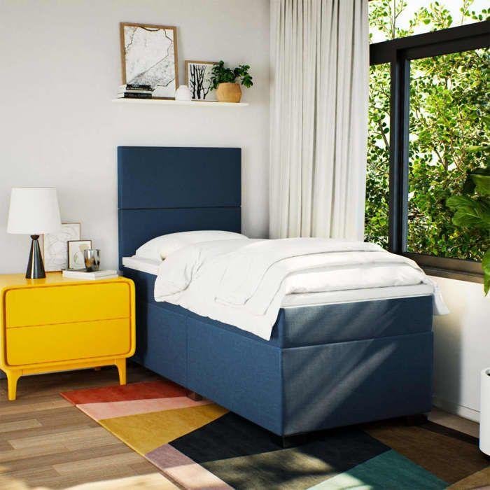 Maison Exclusive - Sommier à lattes de lit avec matelas Bleu 90x190 cm Tissu
