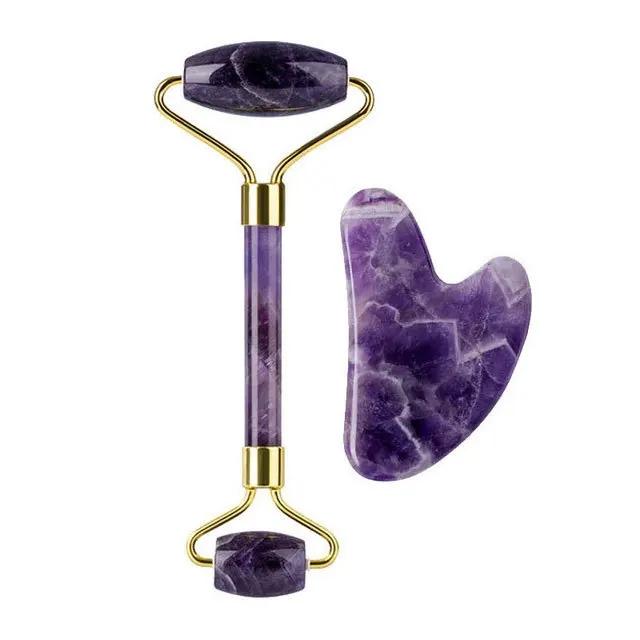 2/3/4pcs Natural Rose Quartz Obsidian Jade Roller Gua Sha Stone Set Gouache Scraper Facial Lifting Anti-Wrinkle Skin Care Tools